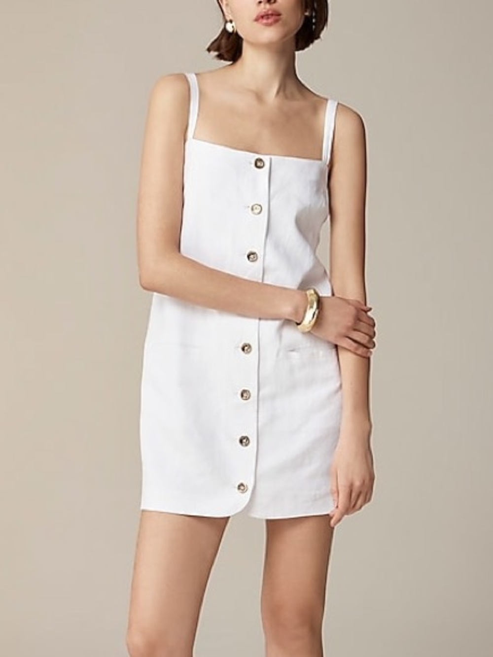 J.Crew Claudia White Linen Shift Mini Dress XS coastal quiet luxury